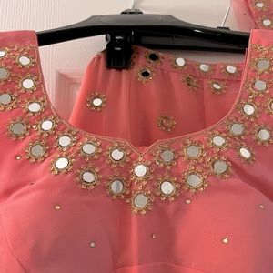Light Pink Georgette Lehenga Choli with Mirror Work